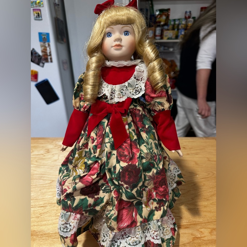 Blonde Haired Christmas Porcelain Doll